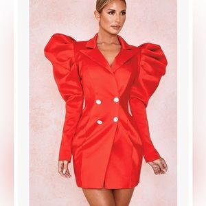 HOUSE OF CB 'Esther' Red Exaggerated Sleeve Tux Dress
